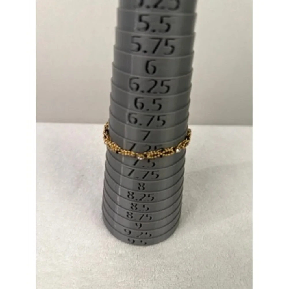 Gold Tone Woven Chain Ring with Crystal Accents Size 7.25 Boho Dainty Band